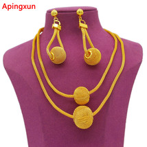Apingxun 24K Bright Gold Color Ball Shape Necklace&amp;Earrings Jewelry Set Dubai Af - £33.98 GBP