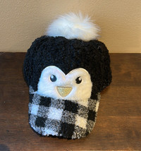 Holiday Time Penguin  Sherpa Hat New Christmas Accessory Black White Plaid Cap - £19.94 GBP