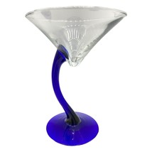 3 vintage Libbey Curved Stem Martini Cobalt Blue Glasses - £23.35 GBP