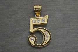 14k Yellow Gold Plated 1Ct Round Lab Created Diamond Number &quot;5&quot; Initial Pendent - £150.81 GBP