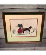 Vintage 1970&#39;s Double-Matted &amp; Framed Wood Duck Counted Cross-Stitch  - £48.28 GBP