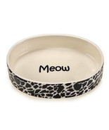 Cat Dish Ceramic Bowl Black White Animal Print &quot;Meow&quot; Design Oval 6&quot; Hol... - $24.64