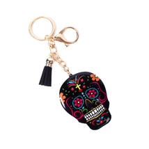 Black Sugar Skull Tassel Keychain KeyRing Bag Charm - £11.03 GBP