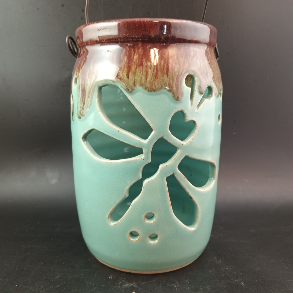 McNeill's Pottery Brown Drip Over Jade Dragonfly Lantern Signed "WW", OBO Item image 3