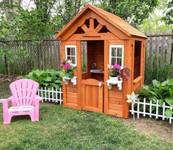 Kids Wooden Playhouse w/ Windows Door Cedar Wood Toddler Child Outdoor Backyard - £195.23 GBP