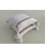 Early 21st Century Moroccan white Pure Wool Pom Poms Handmade Pillow Cov... - £141.13 GBP