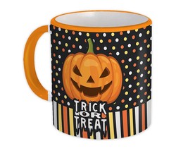 PUMPKIN Halloween : Gift Mug Pumpkin Trick or Treat Bat Kids Polka Stripes - £15.65 GBP