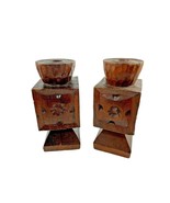 Set 2 Vintage Hand Wood Carved Folk Art Primitive Candlestick Holder 7 i... - $64.99