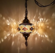 Vintage Pendant Light Fixture Glass Hanging Plug In Antique Brown Morocc... - £61.25 GBP