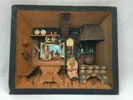 Naive Antique 3-D Log Cabin Wood Doll House Sculpture 4 Key Holder Folk Art Home - £19.75 GBP