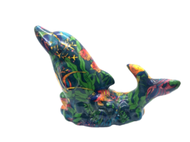 Dolphin Figurine All Over Print Tropical Beach Decor 3D Molded Art Figure Vtg 9&quot; - £29.60 GBP