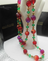 Vintage Signed JOAN RIVERS Multi-color Faceted Glass Necklace 39.5&quot; W/Box, Pouch - £66.72 GBP