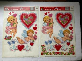 Vintage COLOR CLINGS Static Window Decoration Hearts and Cupids Valentine&#39;s Day - £4.50 GBP