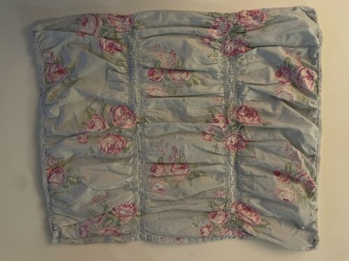 Simply Shabby Chic Pillow Cover Blue Pink Cabbage Rose Ruched Ashwell 20"x25" - $43.33