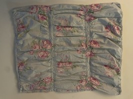 Simply Shabby Chic Pillow Cover Blue Pink Cabbage Rose Ruched Ashwell 20&quot;x25&quot; - £35.18 GBP