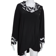 Ali Miles 2X Black White  and Zebra Print Cowl Neck Tunic Top Artsy Boho Top - $39.06