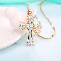 2Ct Round Moissanite Cross Designer Pendant in 14K Yellow Gold Plated Free Chain - £127.48 GBP
