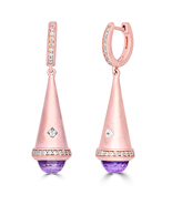 925 Sterling Silver Rose Gold Plated Cubic Zircon &amp; Amethyst Hoop Earrings - $99.00