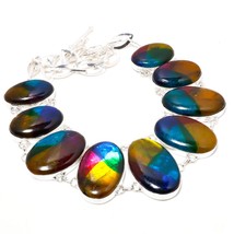 Multi Fire Labradorite Oval Shape Gemstone Handmade Necklace Jewelry 18&quot;... - £15.61 GBP