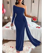 Women's Long Asymmetrical Dress, A-Line, Formal & Evening, Plain, Flared, Ruched - $77.42