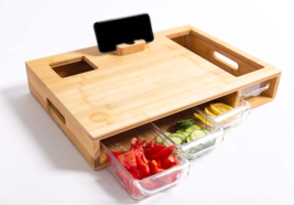 Zenji Large Organic Bamboo Kitchen Cutting Board for Food Cooking Prep W/Storage - £38.87 GBP