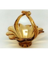 Amber Art Glass Basket with Handle Home Decor Vintage Collectible - £14.23 GBP