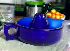 Vintage Cobalt Blue Glass Depression Style Hand Juicer Juice Reamer - $23.76