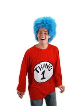 Dr. Seuss The Cat In The Hat Thing 1 Adult T-Shirt &amp; Wig Costume Kit NEW... - $38.69
