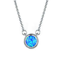 Blue Opal Round Pendant Necklace - £12.78 GBP