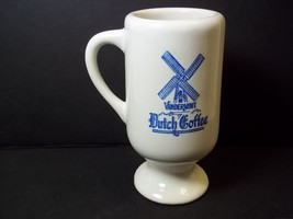 Vandermint Dutch coffee Vtg Pottery footed shot mug Blue on white Windmill 4 oz - £6.86 GBP