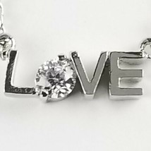 Love Silver Pendant Necklace Rhinestone 15"-17" Adjustable Chain Dainty