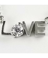 Love Silver Pendant Necklace Rhinestone 15&quot;-17&quot; Adjustable Chain Dainty - €8,73 EUR