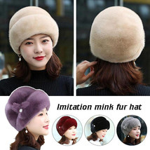 Women Winter Warm Plush Hat Faux Rabbit Fur Thickened Middle-aged Cap Outdoor - £7.98 GBP