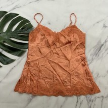 Weavers Womens Vintage Y2k Silk Cami Tank Top Size L Orange Coquette Floral Trim - £21.02 GBP