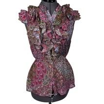Ali &amp; Kris Sleeveless Ruffled Top Elastic Waist V-Neck Chiffon Floral Sz. S - $14.85