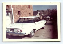 Color Photograph White Chevrolet Corvair in Driveway 1960&#39;s Vintage Automobile - $29.67