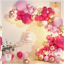 Luminous Pink Balloon Garland Arch Kit - Radiant Hot Pink Gold Balloon Arch for - £32.91 GBP