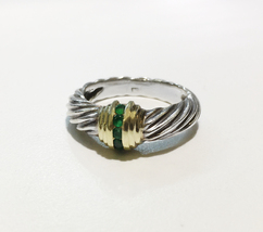  David Yurman Gold &amp; Sterling Emerald Cable Dome Ring - $510.00