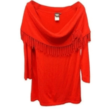 Sharon Young Womens Red Foldover Cowl Neck Fringe Sweater Size Large NWT - £63.54 GBP