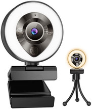 1080P HD Webcam with Microphone, Streaming USB Web Cam with Lights &amp; Brightness, - £25.57 GBP