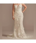 Galina Signature 3D Floral Applique Plunge Sheath Wedding Dress Solid Wh... - $2,035.24 CAD