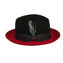 Men BENTLY Hat Australian Wool Fedora Damien Collection DM750 Black/Red image 5