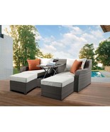 Beige Patio Sofa Set: Gray Wicker &amp; Ottomans - $1,653.99