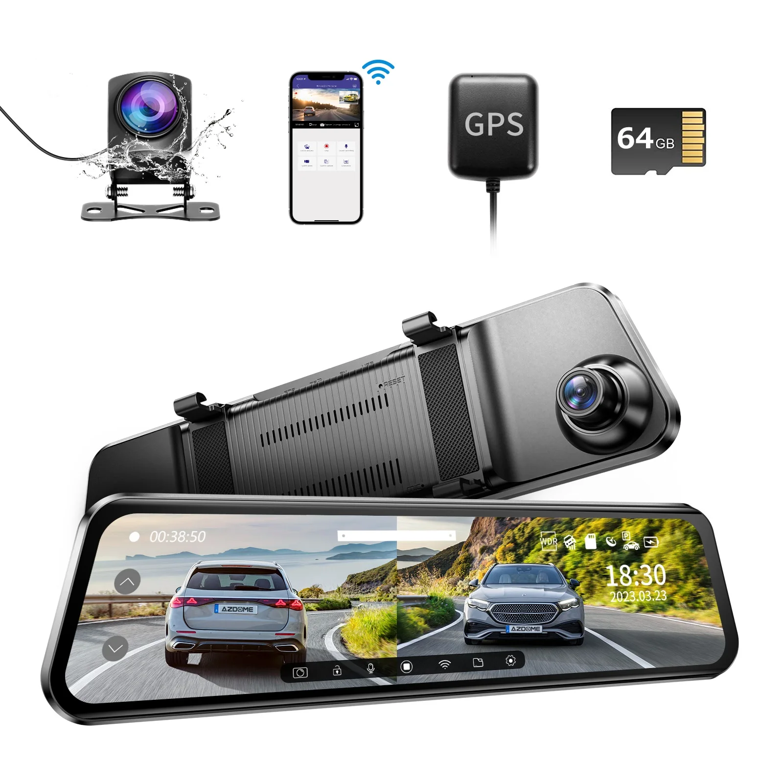 AZDOME PG17 Car Dvr Mirror GPS 2K Dual Cams 11.8inch Touch Screen RearView Dash - £117.47 GBP