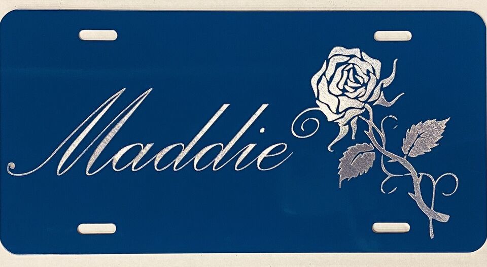 Engraved Personalized Rose Car Tag Diamond Etched Custom License Plate Gift