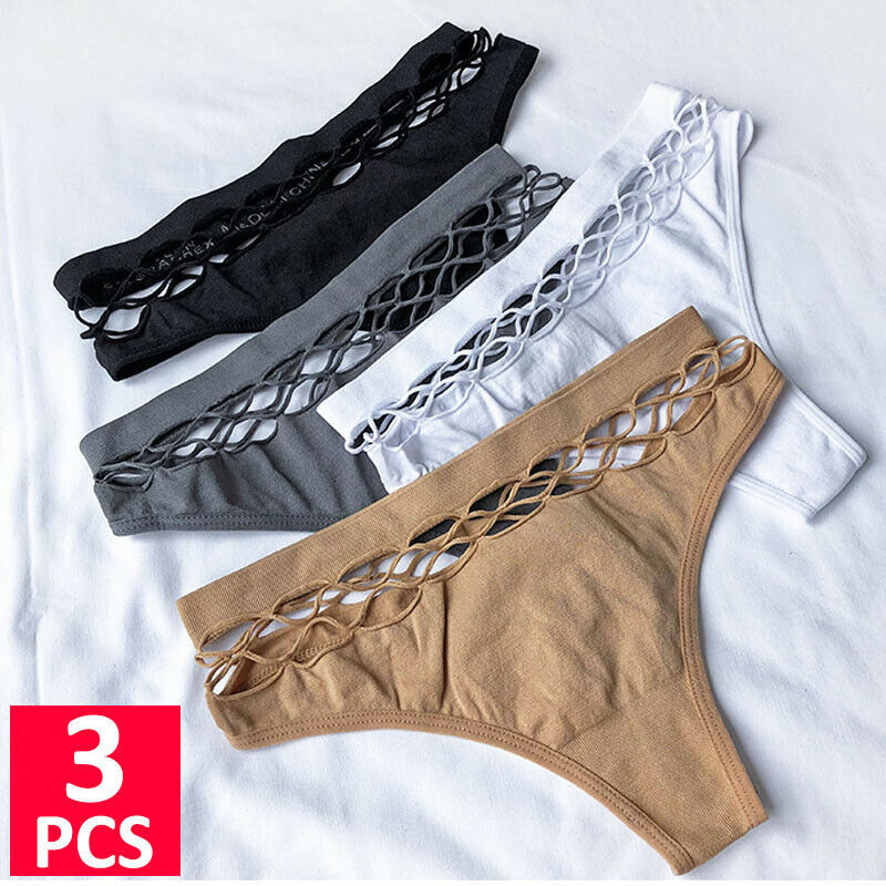 3Pcs Hollow Out Lingerie Sexy Panties High Waist Brief Ladies Hot Knickers