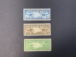 (3) 1926-27 US Airmail Stamps C7, C8, C9 Biplanes &amp; Map MNH FG VF - $12.87