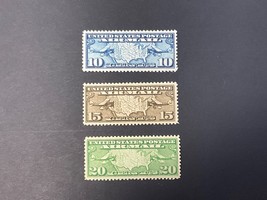 (3) 1926-27 US Airmail Stamps C7, C8, C9 Biplanes &amp; Map MNH FG VF - £10.05 GBP