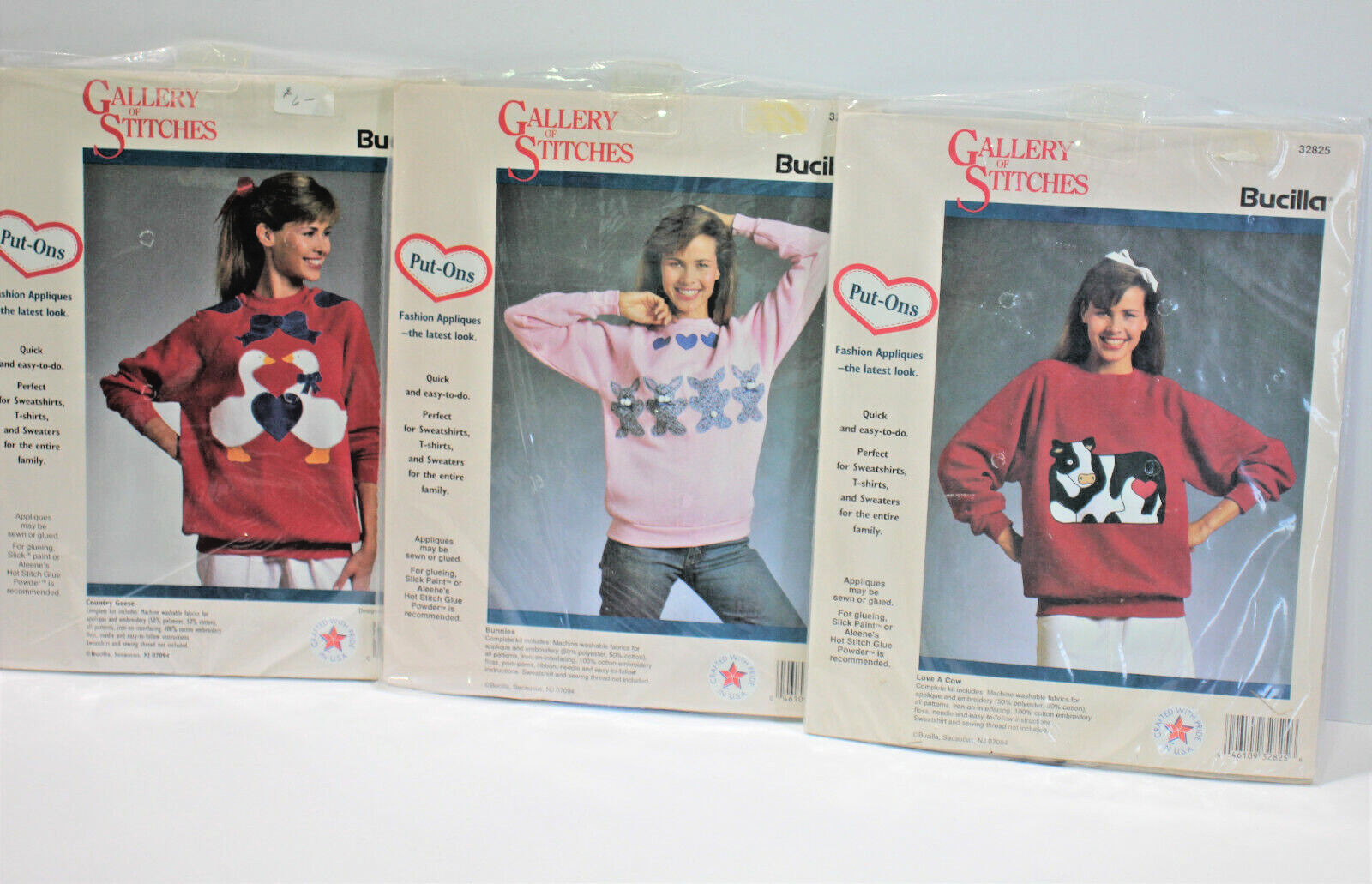 Primary image for Bucilla Gallery of Stitches Appliques Ducks Cow Bunnies Sweatshirts Lot of 3