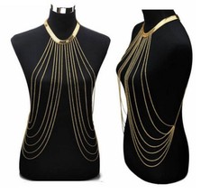 Sexy Tassel necklace gold plated celebrity snake kinky design vintage look ggg68 - £31.09 GBP